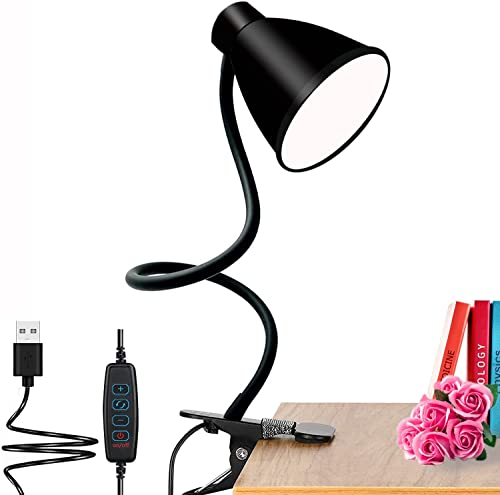 LED Clamp Desk Lamp, Clip on Light Reading Lights, 10W 38 LEDs,3 Color Modes , 10 Brightness Dimmer, 360° Flexible Gooseneck,Eye Protection Desk Light ,3000-6500K Adjustable Color Temperature.Black