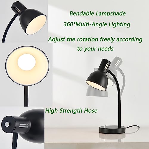 chaotack Black Metal Flexible Gooseneck Desk Lamp for Home Office Bedroom Study, Eye-Caring Knob Switch Reading Light Table Lamp,Bring a Free 7W Dimmable LED Bulb,UL Certified Wire and Base 5.9x18.3in