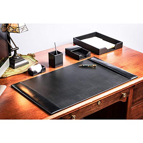 Dacasso Bonded Set Luxury Leather Desk Pad & Desk Organization Essentials, 5 Piece, Black