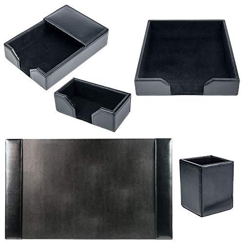 Dacasso Bonded Set Luxury Leather Desk Pad & Desk Organization Essentials, 5 Piece, Black