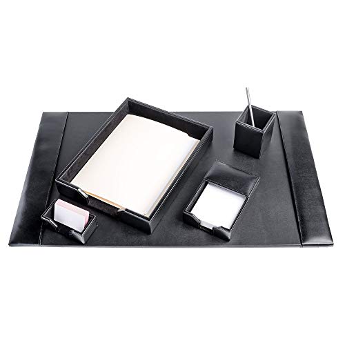 Dacasso Bonded Set Luxury Leather Desk Pad & Desk Organization Essentials, 5 Piece, Black