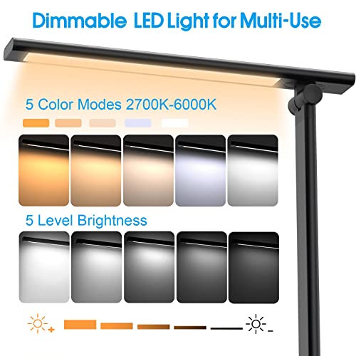 BEYONDOP LED Desk Lamp for Home Office, Dimmable Eye-caring Reading Desk light with 5 Lighting & 5 Brightness Level, Touch Control, Foldable Table Desk Lamp for Bedside Office Study Reading Work Study