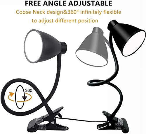 LED Clamp Desk Lamp, Clip on Light Reading Lights, 10W 38 LEDs,3 Color Modes , 10 Brightness Dimmer, 360° Flexible Gooseneck,Eye Protection Desk Light ,3000-6500K Adjustable Color Temperature.Black