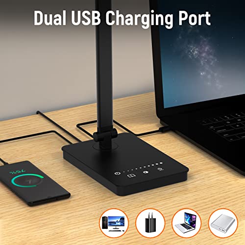 Adjustable Foldable Desk Lamp for Home Office - Double Swing Arm Bright LED Desk Light, Eye-Caring Architect Task Lamp, Touch Control Desktop Lamp Dimmable Table Desk Light for Work/Study/Craft
