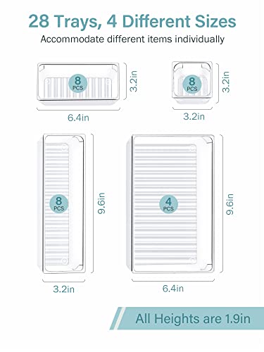 Kootek 28 Pcs Drawer Organizer, 4 Sizes Bathroom Drawer Organizers Trays Clear Plastic Makeup Organizer Vanity Dividers Desk Storage Bins for Jewelry, Kitchen, Bedroom, Office