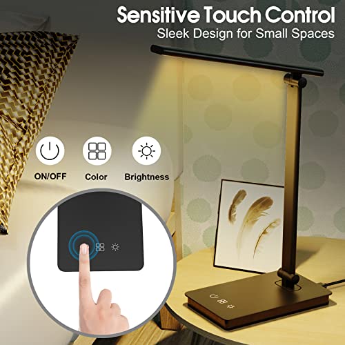 BEYONDOP LED Desk Lamp for Home Office, Dimmable Eye-caring Reading Desk light with 5 Lighting & 5 Brightness Level, Touch Control, Foldable Table Desk Lamp for Bedside Office Study Reading Work Study