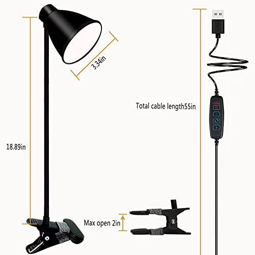 LED Clamp Desk Lamp, Clip on Light Reading Lights, 10W 38 LEDs,3 Color Modes , 10 Brightness Dimmer, 360° Flexible Gooseneck,Eye Protection Desk Light ,3000-6500K Adjustable Color Temperature.Black