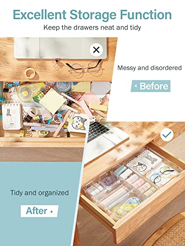 Kootek 28 Pcs Drawer Organizer, 4 Sizes Bathroom Drawer Organizers Trays Clear Plastic Makeup Organizer Vanity Dividers Desk Storage Bins for Jewelry, Kitchen, Bedroom, Office