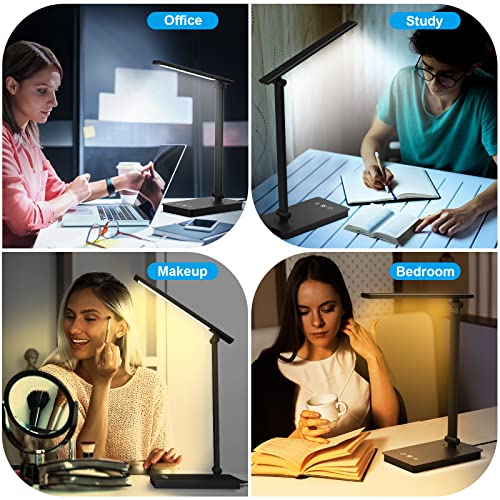 BEYONDOP LED Desk Lamp for Home Office, Dimmable Eye-caring Reading Desk light with 5 Lighting & 5 Brightness Level, Touch Control, Foldable Table Desk Lamp for Bedside Office Study Reading Work Study