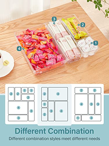 Kootek 28 Pcs Drawer Organizer, 4 Sizes Bathroom Drawer Organizers Trays Clear Plastic Makeup Organizer Vanity Dividers Desk Storage Bins for Jewelry, Kitchen, Bedroom, Office