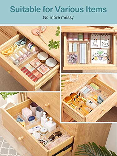 Kootek 28 Pcs Drawer Organizer, 4 Sizes Bathroom Drawer Organizers Trays Clear Plastic Makeup Organizer Vanity Dividers Desk Storage Bins for Jewelry, Kitchen, Bedroom, Office