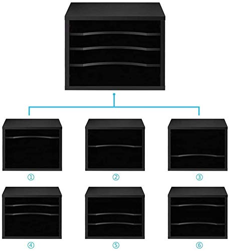 FITUEYES Wood Desk Paper Organizer with 4 Tiers Storage, Desktop File Holder, Document Letter Sorter Tray with Adjustable Shelves, Home Office Wooden Mail Rack, Black