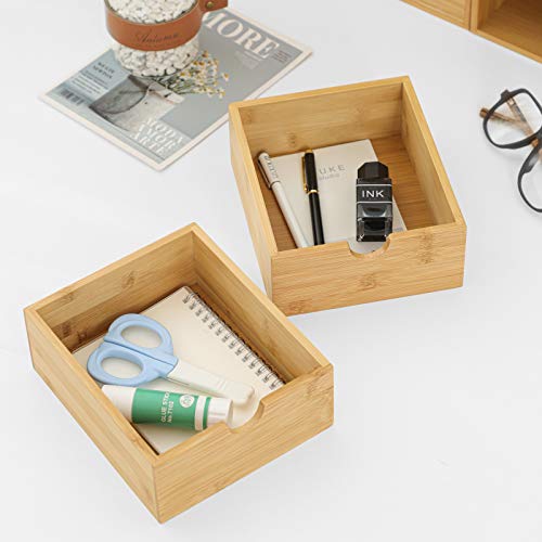 Wisuce 100% Original Bamboo Desk Organizer - Mini Bamboo Desk Drawer Tabletop Storage Organization Box for Office Home Toiletries Supplies, No Assembly Required (3 Drawer)