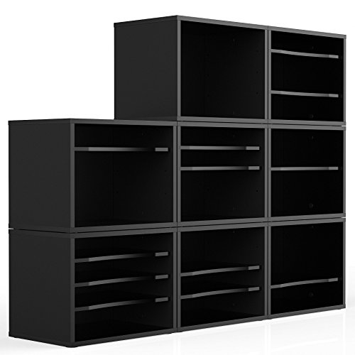 FITUEYES Wood Desk Paper Organizer with 4 Tiers Storage, Desktop File Holder, Document Letter Sorter Tray with Adjustable Shelves, Home Office Wooden Mail Rack, Black