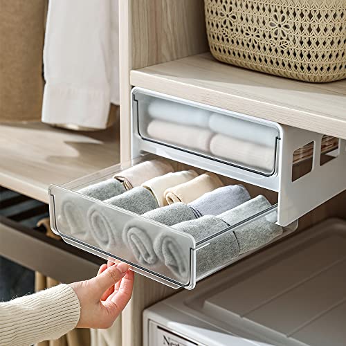 submatches Under Desk Drawer Organizer Slide Out, Hidden Self- adhesive Drawer with 2 Layers for Office/Classroom/Home, White