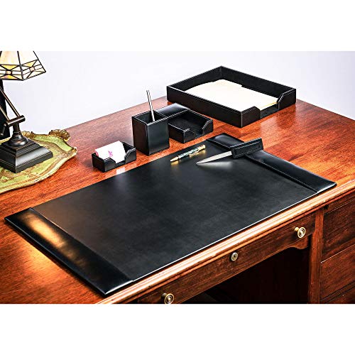 Dacasso Wood & Leather Set Luxury Leather Desk Pad & Desk Organization Essentials, 6 Piece, Black