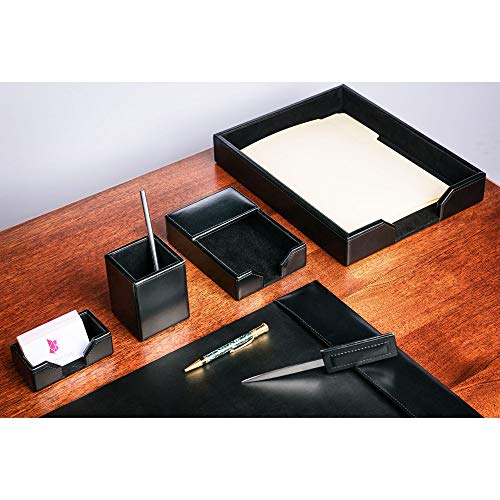 Dacasso Wood & Leather Set Luxury Leather Desk Pad & Desk Organization Essentials, 6 Piece, Black