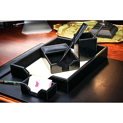 Dacasso Wood & Leather Set Luxury Leather Desk Pad & Desk Organization Essentials, 6 Piece, Black
