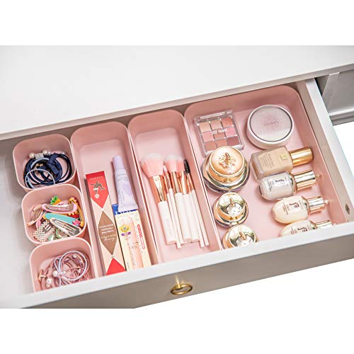 Backerysupply Set Of 12 Pink Color Plastic Desk Drawer Organizers For Makeup Bathroom Office Kitchen Vanity Drawer Storage Box Container