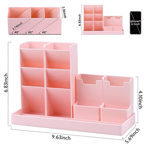 Cute Vertical Pen Organizer, Kawaii Desk Organizer Pen Holder Stationery, Marker Pencil Storage Caddy Tray for Office, School, Home & Art Supplies - Pink
