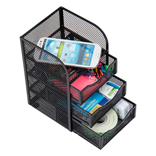 Mind Reader Mini Desk Supplies Office Supplies Organizer, 3 Drawers, 1 Top Shelf, Black