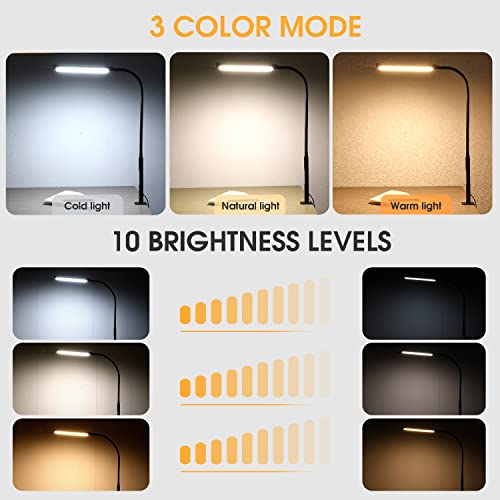 LIBORA LED Desk Lamp with Clamp, Smart Dimmable Clip Light for Home Office, 3 Modes 6 Brightness, Long Flexible Gooseneck, Eye-Caring, Architect Task Lamp with Remote & Touch Control, Black