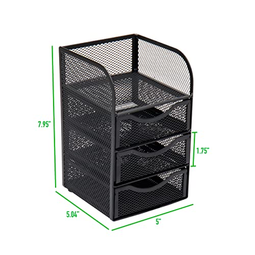 Mind Reader Mini Desk Supplies Office Supplies Organizer, 3 Drawers, 1 Top Shelf, Black