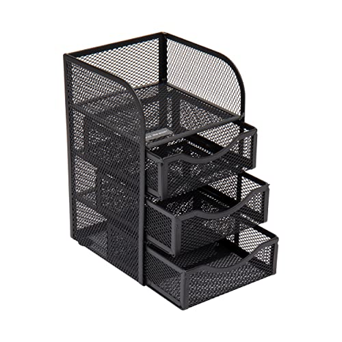 Mind Reader Mini Desk Supplies Office Supplies Organizer, 3 Drawers, 1 Top Shelf, Black