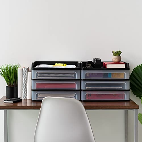 IRIS USA Medium 3-Drawer Desktop Organizer with Open Tray Top, for Office, School, Stationary, Makeup Organizer, Bathroom, Utility, Medical Supplies, Desk Organizer, Versatile Storage, Black