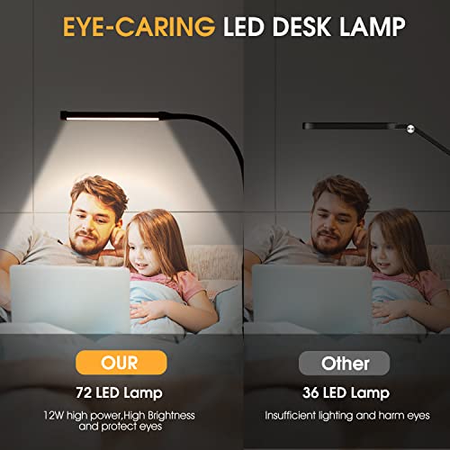 LIBORA LED Desk Lamp with Clamp, Smart Dimmable Clip Light for Home Office, 3 Modes 6 Brightness, Long Flexible Gooseneck, Eye-Caring, Architect Task Lamp with Remote & Touch Control, Black
