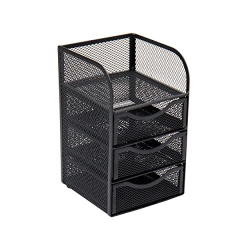 Mind Reader Mini Desk Supplies Office Supplies Organizer, 3 Drawers, 1 Top Shelf, Black