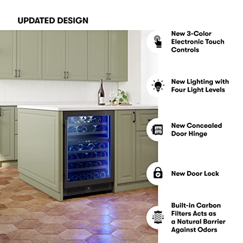 Zephyr Presrv 24" Wine Fridge Dual Zone Under Counter - Countertop Mini Wine Cooler Cellars Small Cabinet Wine Refrigerator Home Bar Chiller Freestanding with French Glass Door Black, 45 Bottles 750ml