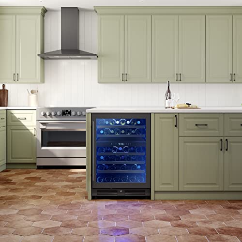 Zephyr Presrv 24" Wine Fridge Dual Zone Under Counter - Countertop Mini Wine Cooler Cellars Small Cabinet Wine Refrigerator Home Bar Chiller Freestanding with French Glass Door Black, 45 Bottles 750ml