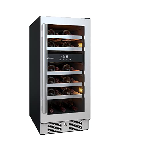 Avallon AWC151DBLSS 15 Inch Wide 23 Bottle Capacity Free Standing Wine Cooler with LED Lighting and Double Pane Glass