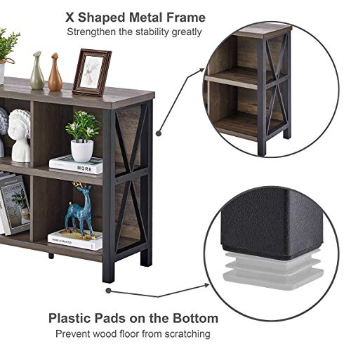 FATORRI 8 Cube Storage Organizer Bookshelf, Rustic Wood Cubby Bookcase, Industrial Horizontal Long Shelf for Living Room (Walnut Brown, 62 Inch)