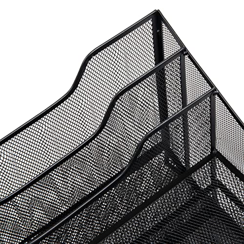Mind Reader Network Collection, 3-Tier, 5-Compartment Desktop Organizer with 2 Vertical File Holders and 3 Horizontal Paper Trays, Desktop Organizer, Metal Mesh, Black