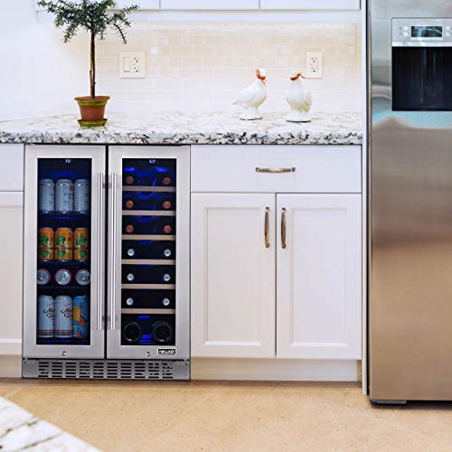 NewAir 20 Bottle 60 Can French Door Wine And Beverage Cooler - White Red Wine Countertop Fridge - Stainless Steel With Digital Temperature Controls and Key lock