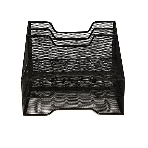 Mind Reader Network Collection, 3-Tier, 5-Compartment Desktop Organizer with 2 Vertical File Holders and 3 Horizontal Paper Trays, Desktop Organizer, Metal Mesh, Black