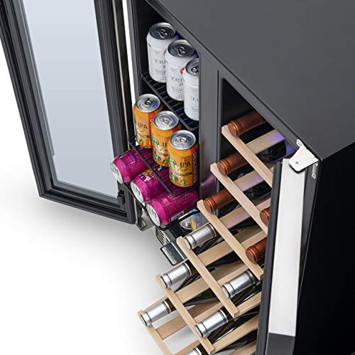 NewAir 20 Bottle 60 Can French Door Wine And Beverage Cooler - White Red Wine Countertop Fridge - Stainless Steel With Digital Temperature Controls and Key lock