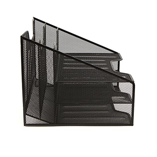 Mind Reader Network Collection, 3-Tier, 5-Compartment Desktop Organizer with 2 Vertical File Holders and 3 Horizontal Paper Trays, Desktop Organizer, Metal Mesh, Black