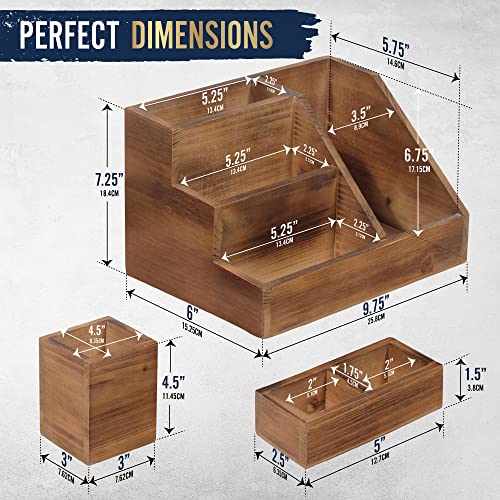 3-Piece Rustic Wooden Desk Organizer Set