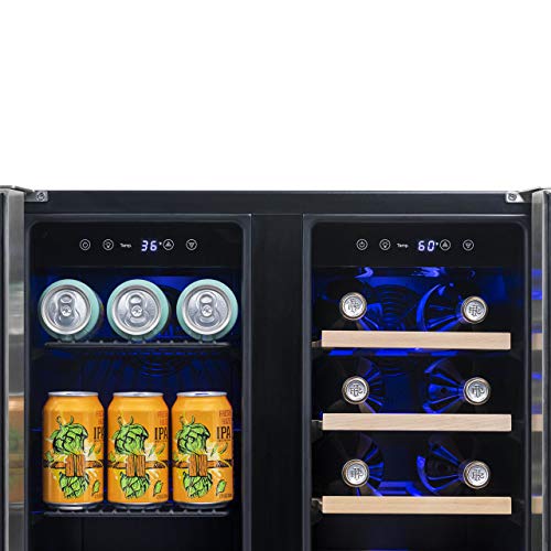 NewAir 20 Bottle 60 Can French Door Wine And Beverage Cooler - White Red Wine Countertop Fridge - Stainless Steel With Digital Temperature Controls and Key lock