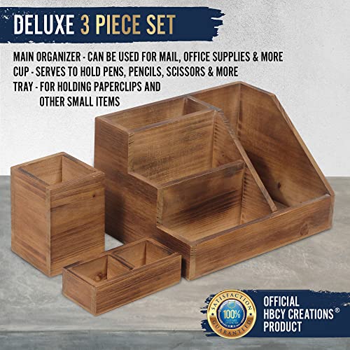 3-Piece Rustic Wooden Desk Organizer Set