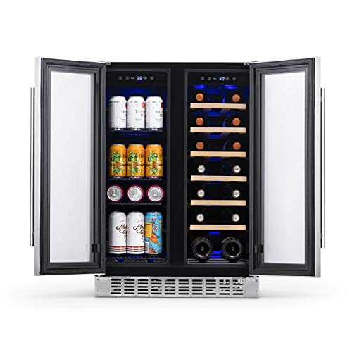 NewAir 20 Bottle 60 Can French Door Wine And Beverage Cooler - White Red Wine Countertop Fridge - Stainless Steel With Digital Temperature Controls and Key lock