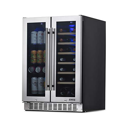 NewAir 20 Bottle 60 Can French Door Wine And Beverage Cooler - White Red Wine Countertop Fridge - Stainless Steel With Digital Temperature Controls and Key lock