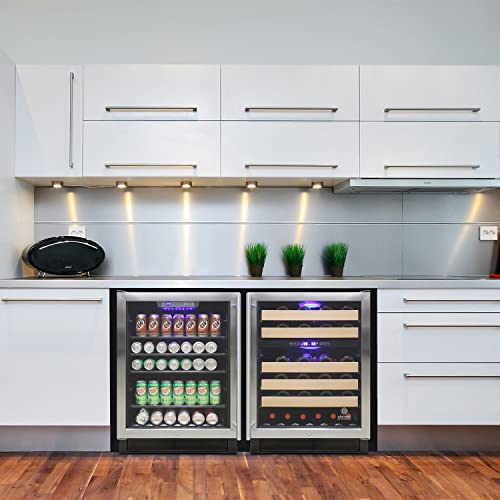 Vinotemp EL-46WCST Wine Cooler Refrigerator Connoisseur Series Dual Zone 46 Bottle Capacity, Glass Door, Front Venting, Adjustable Temperature Control, 24-Inch, Black, Stainless w/Wood Shelves