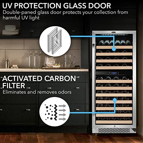 Whynter BWR-0922DZ 92 Built-in or Freestanding Stainless Steel Dual Zone Compressor Large Capacity Wine Refrigerator Rack for Open LED Display, Dark Grey-92 Bottle, Dark Grey