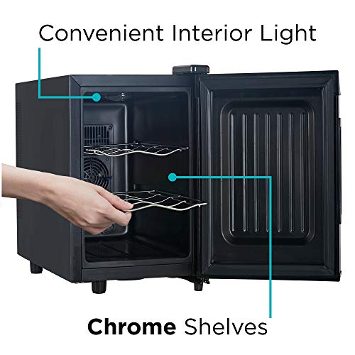 BLACK+DECKER 6 Bottle Wine Fridge, Wine Cooler with Mirrored Front, Mini Wine Fridge Thermoelectric, BD60316