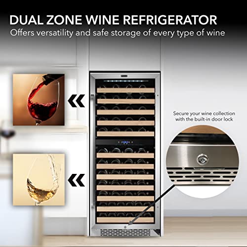 Whynter BWR-0922DZ 92 Built-in or Freestanding Stainless Steel Dual Zone Compressor Large Capacity Wine Refrigerator Rack for Open LED Display, Dark Grey-92 Bottle, Dark Grey