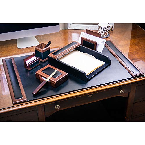 Dacasso Wood & Leather Set Luxury Leather Desk Pad & Desk Organization Essentials, 7 Piece, Walnut & Black